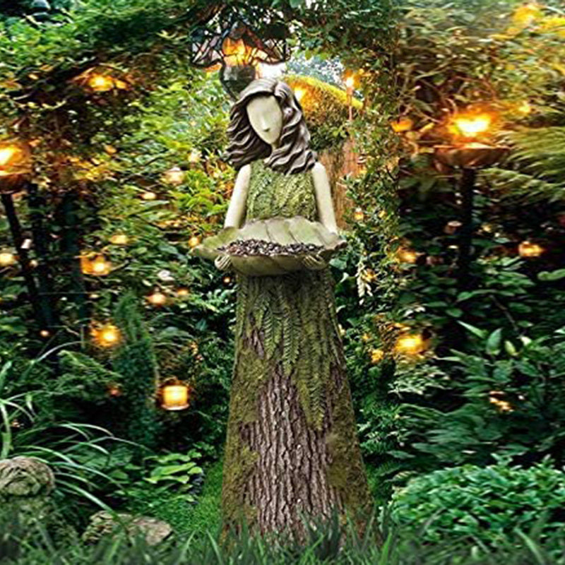 Dwelliy Fern Fairy Statue & bird Feeder