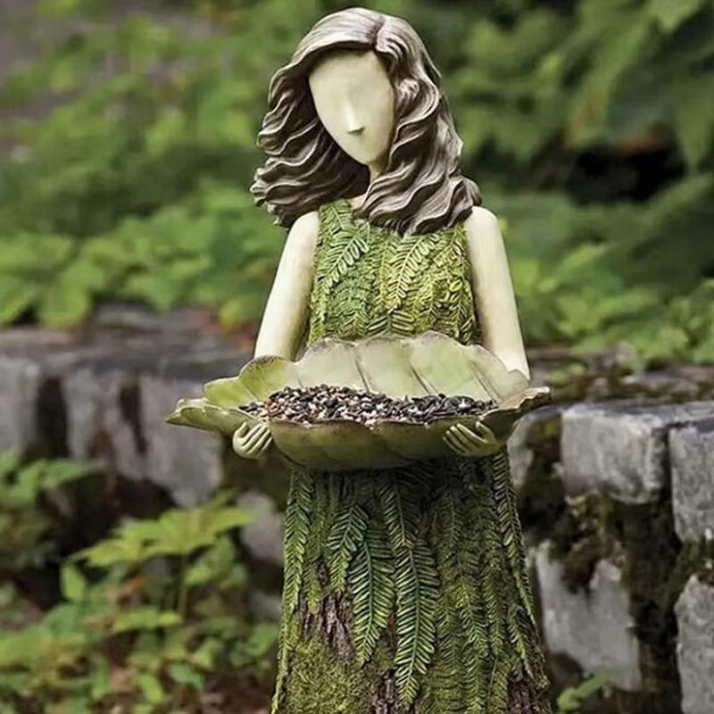 Dwelliy Fern Fairy Statue & bird Feeder