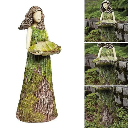 Dwelliy Fern Fairy Statue & bird Feeder