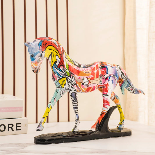 Dwelliy Colorful Resin Graffiti Horse Figurine