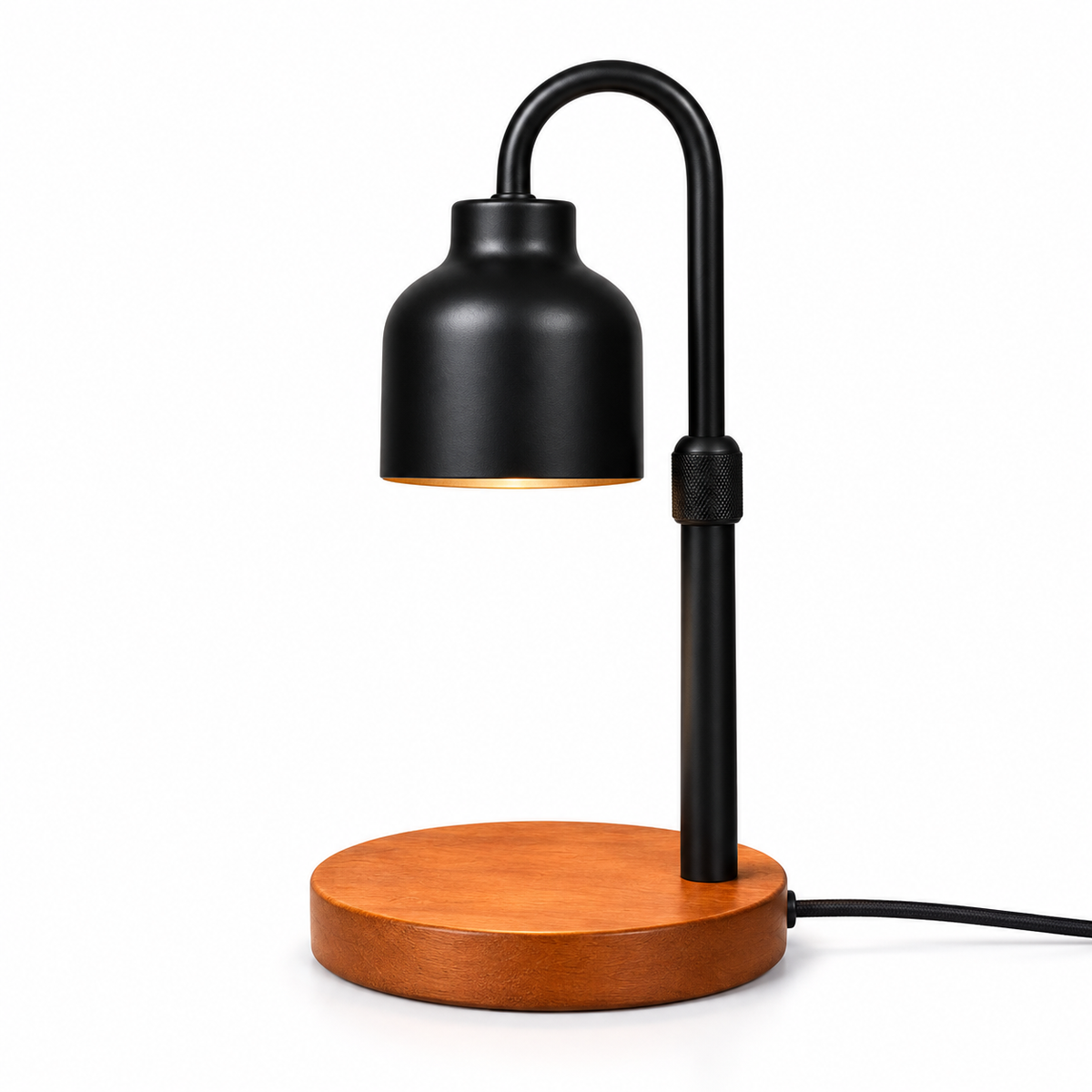Black and walnut minimalist lamp on a side table
