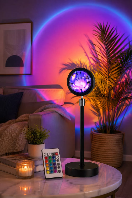 Bluetooth app-controlled sunset lamp with multicolor ambient lighting