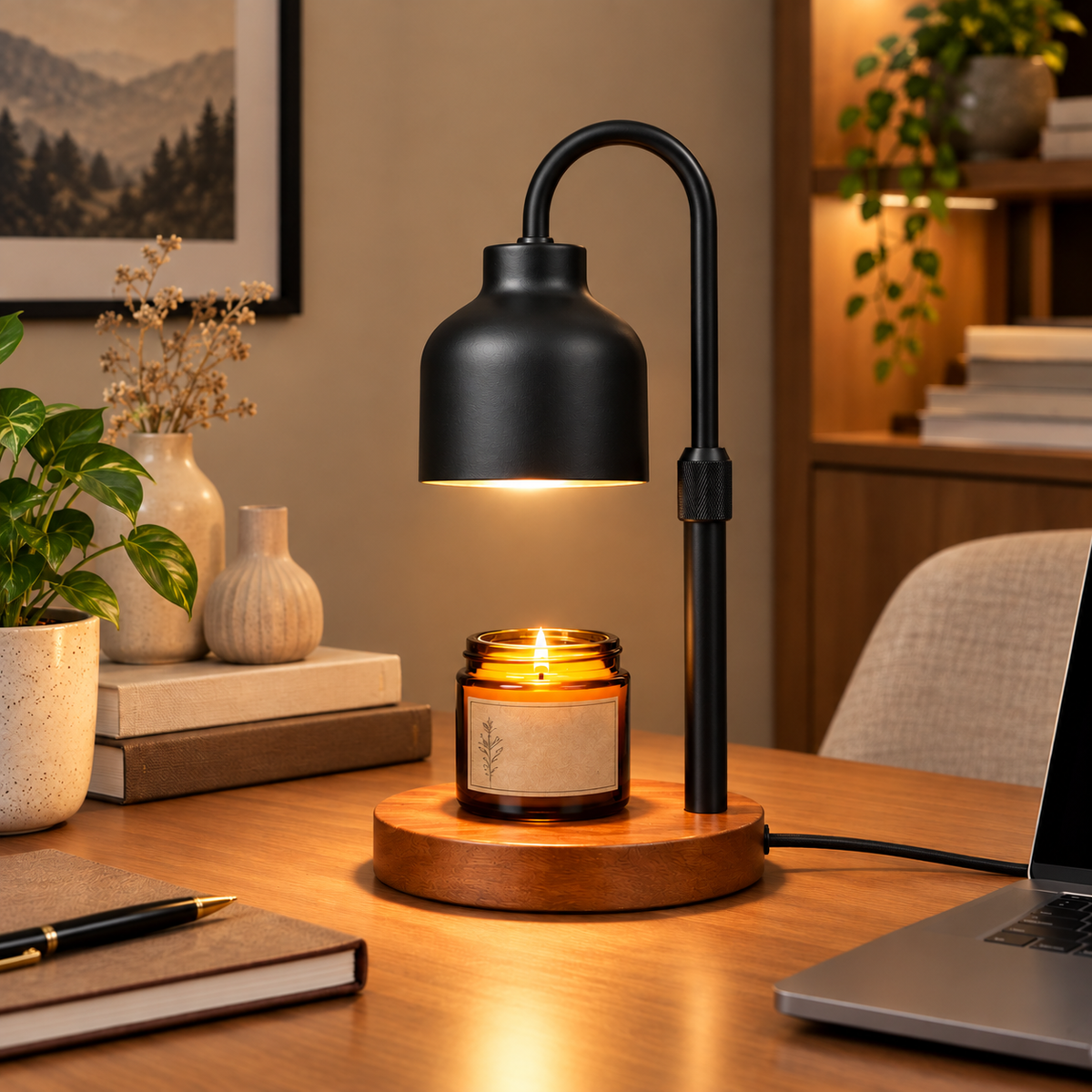 Modern minimalist table lamp with black iron shade