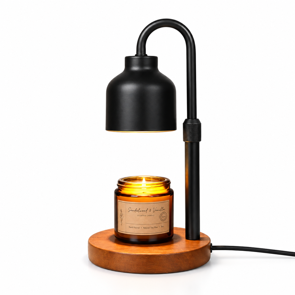 Table lamp with walnut wood round base